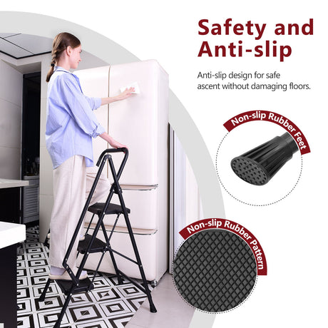 Four step ladder, lightweight folding four step stool, wide anti slip pedal and safety handle, sturdy steel ladder - V.I.P Digital Presence