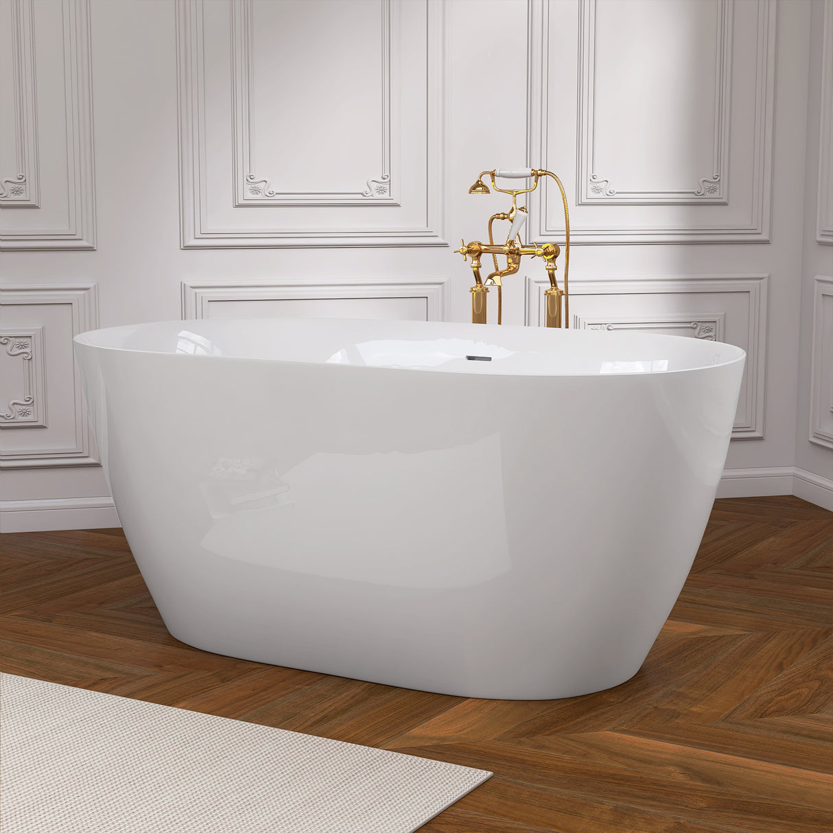 51 Inch Acrylic Freestanding Bathtub Contemporary Soaking White Tub with Overflow and Pop-up Drain Glossy White - V.I.P Digital Presence