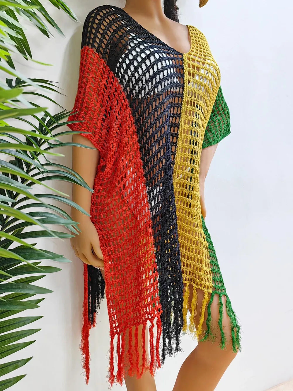 Fringe Color Block Scoop Neck Cover Up - V.I.P Digital Presence
