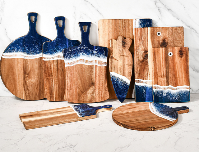 Wood Cutting Board Resin Blue green Wave Pattern - V.I.P Digital Presence