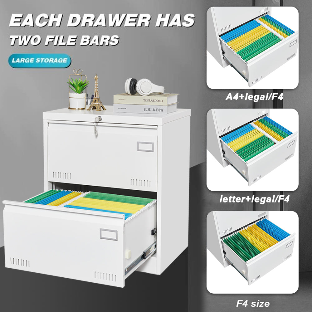 Horizontal file cabinet, 2 drawers, white file cabinet with lock, metal file cabinet with lock, 3 drawers, legal office cabinet - V.I.P Digital Presence