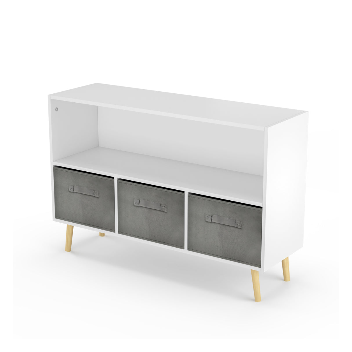 Kids bookcase with Collapsible Fabric Drawers Children's Book Display Toy Storage Cabinet Organizer White/Gray - V.I.P Digital Presence