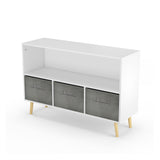 Kids bookcase with Collapsible Fabric Drawers Children's Book Display Toy Storage Cabinet Organizer White/Gray - V.I.P Digital Presence
