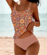 Digital Printed Shoulder Strap Tankini High Waist Triangle Pants Split Swimsuit for Women - V.I.P Digital Presence