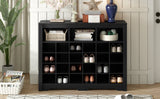 ONTREND Sleek Design 24 shoe cabinet, modern shoe cabinet with curved base, high-quality multifunctional side panel, black - V.I.P Digital Presence