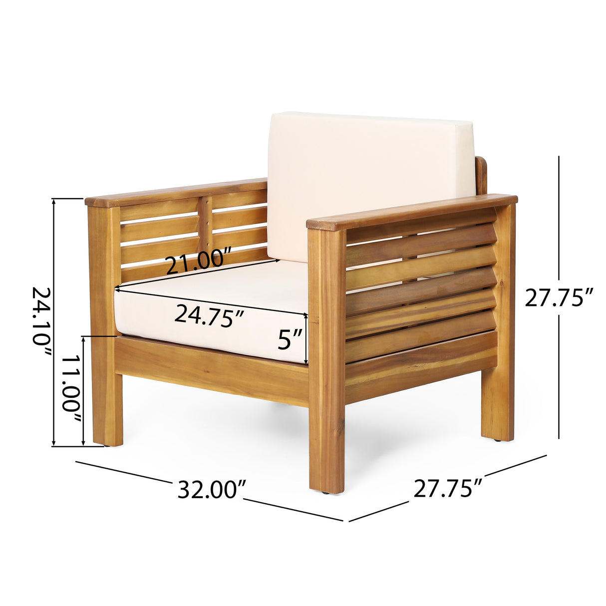 ( Set of 2) Outdoor Acacia Wood Club Chairs with Cushions, Teak+Beige, 27.75"D x 32"W x 27.75"H - V.I.P Digital Presence