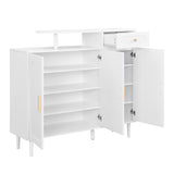 ON-TRANS Elegant Shoe Cabinet with Arched Doors and Drawers, Storage Side Panels, Adjustable Shelves and Solid Wood Legs, White - V.I.P Digital Presence