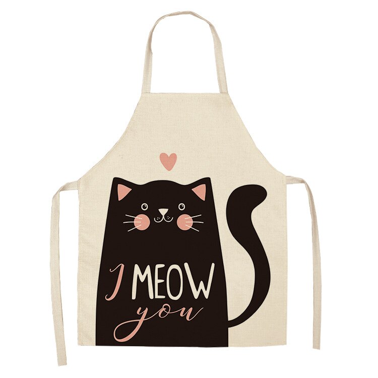Cat Kitchen Aprons For Women Cotton Linen Bibs Household Cleaning Pinafore Home Cooking Apron kids kitchen barber - V.I.P Digital Presence