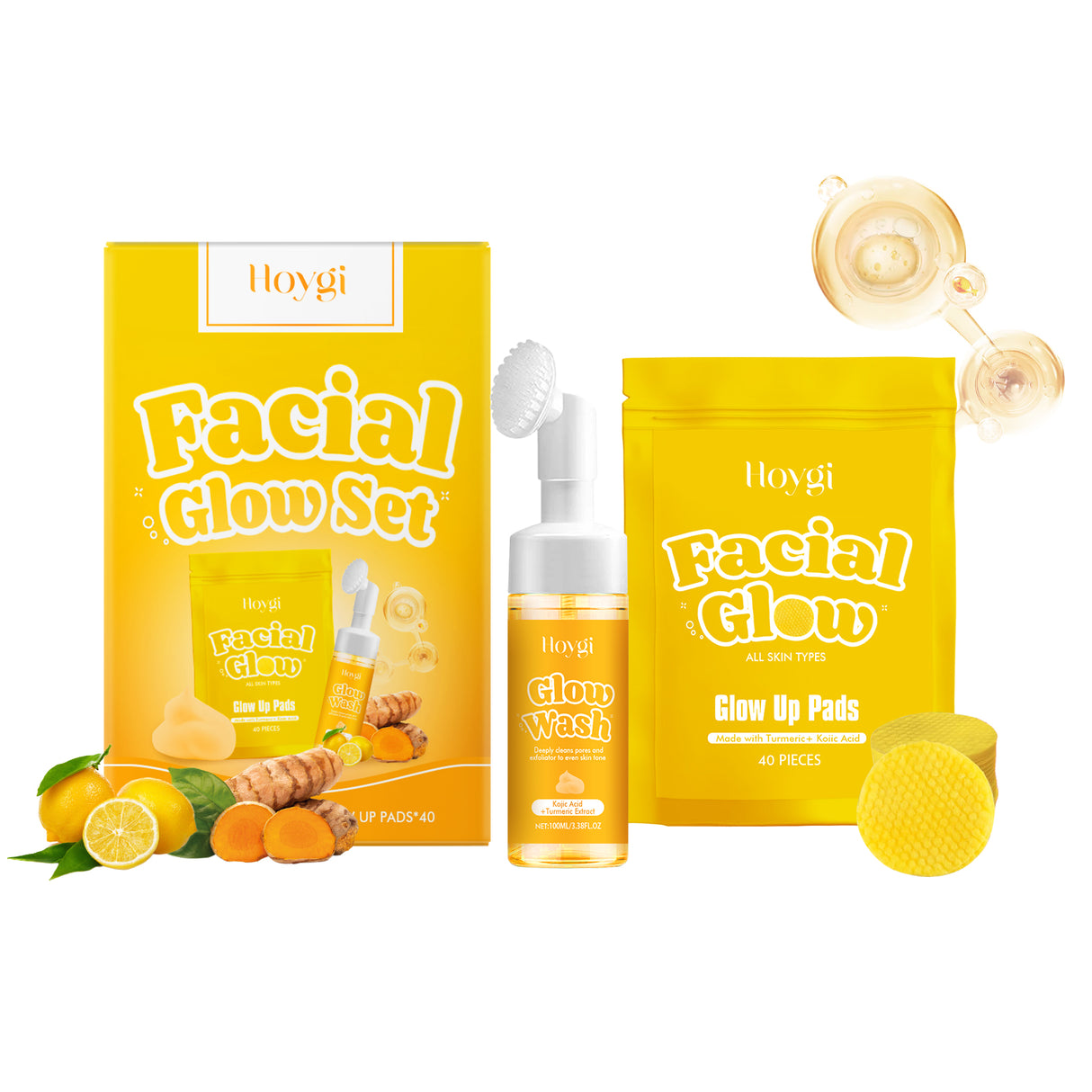 El set de limpieza suave de cúrcuma limpia suavemente la piel del rostro y mejora su calidad.