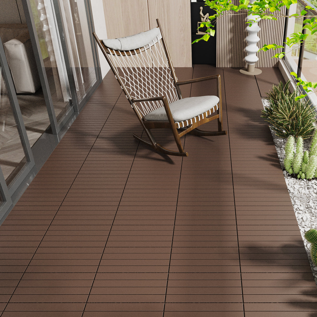2FT terrace tiles, DIY module interlocking terrace tiles, quick installation of courtyard tiles, 24 pieces in red brown color - V.I.P Digital Presence