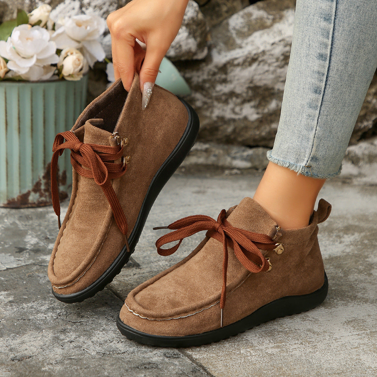 Lace-up Suede Single Shoes for Women Thick Sole Cloth Shoes - V.I.P Digital Presence