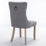 High-end Tufted Solid Wood Contemporary Flax Upholstered Linen Dining Chair with Wood Legs Nailhead Trim 2-Pcs Set Gray