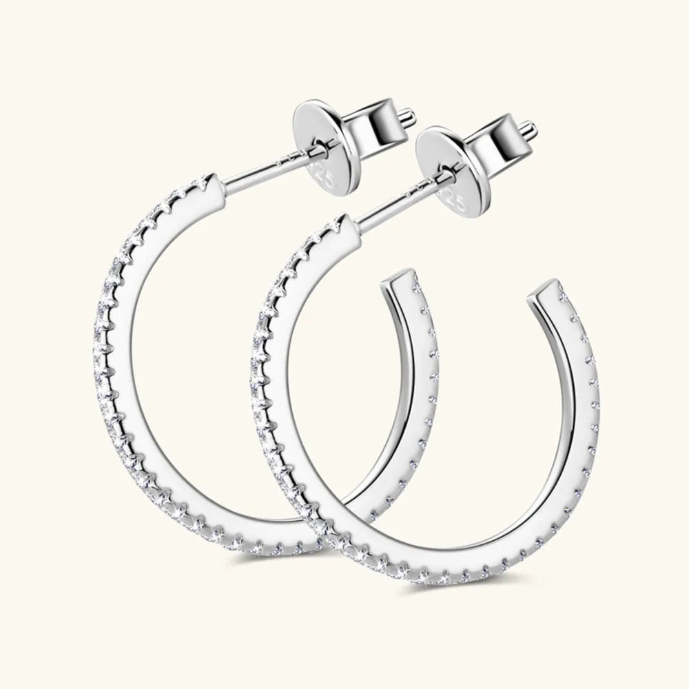 Inlaid Moissanite 925 Sterling Silver C-Hoop Earrings - V.I.P Digital Presence
