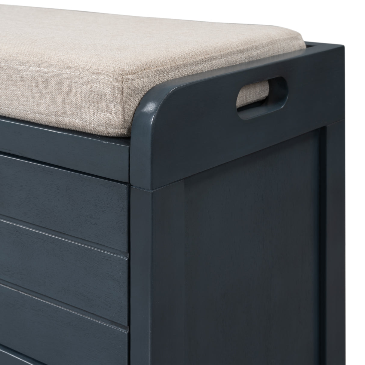 TREXM Storage Bench with Removable Basket and 2 Drawers, Fully Assembled Shoe Bench with Removable Cushion (Navy) - V.I.P Digital Presence