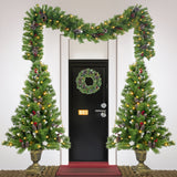 Christmas Tree Artificial Christmas 4-piece Set, including flower wreath, flower wreath, and 2 entrance trees, with LED lights - V.I.P Digital Presence