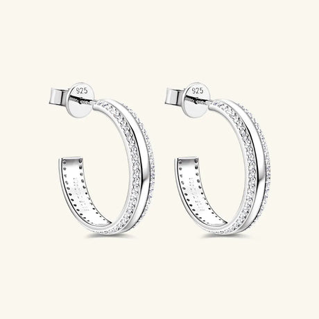925 Sterling Silver Inlaid Moissanite C-Hoop Earrings - V.I.P Digital Presence