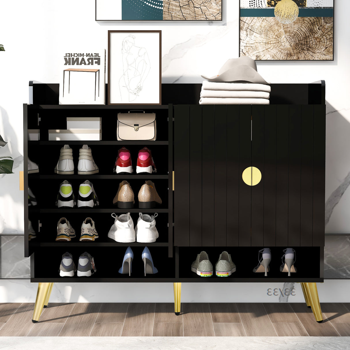 U-Can shoe cabinet with door, 11 layers with adjustable shelves, modern wooden shoe cabinet (PVC surface) - V.I.P Digital Presence