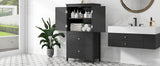 Bathroom Storage Cabinet, Cabinet with Two Doors and Drawers, Adjustable Shelf, MDF Board, Black - V.I.P Digital Presence