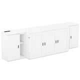 Queen Size Murphy Bed with Shelves, Cabinets and USB Ports,White