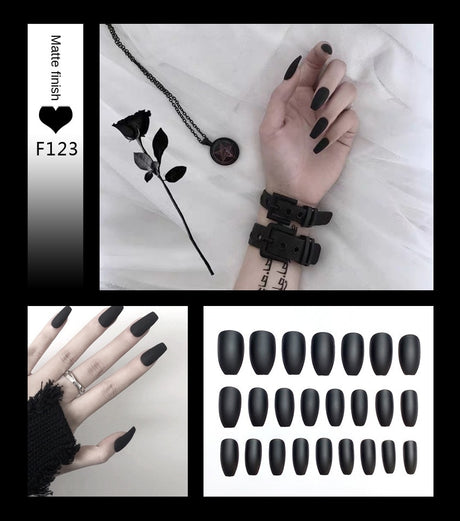 Nail Art Fake Nails Stiletto Tips Clear Press on Long False with Glue Coffin Stick Display Full Cover Artificial Designs Matte - V.I.P Digital Presence