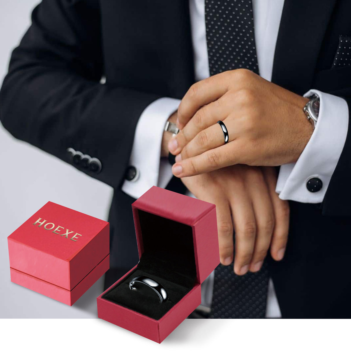 HOEXE Obsidian Ring, Stainless Steel Ring For Men And Women Smooth Fashion Simple Boutique Hand Accessories - V.I.P Digital Presence