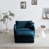 Ottoman modern style chair, living room club chair Chenille cushioned armchair, bedroom reading chair, blue - V.I.P Digital Presence