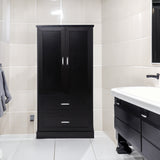 Tall Bathroom Storage Cabinet, Cabinet with Two Doors and Drawers, Adjustable Shelf, MDF Board, Black - V.I.P Digital Presence