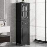 Tall Bathroom Cabinet, Freestanding Storage Cabinet with Drawer and Doors, MDF Board, Acrylic Door, Adjustable Shelf, Black - V.I.P Digital Presence