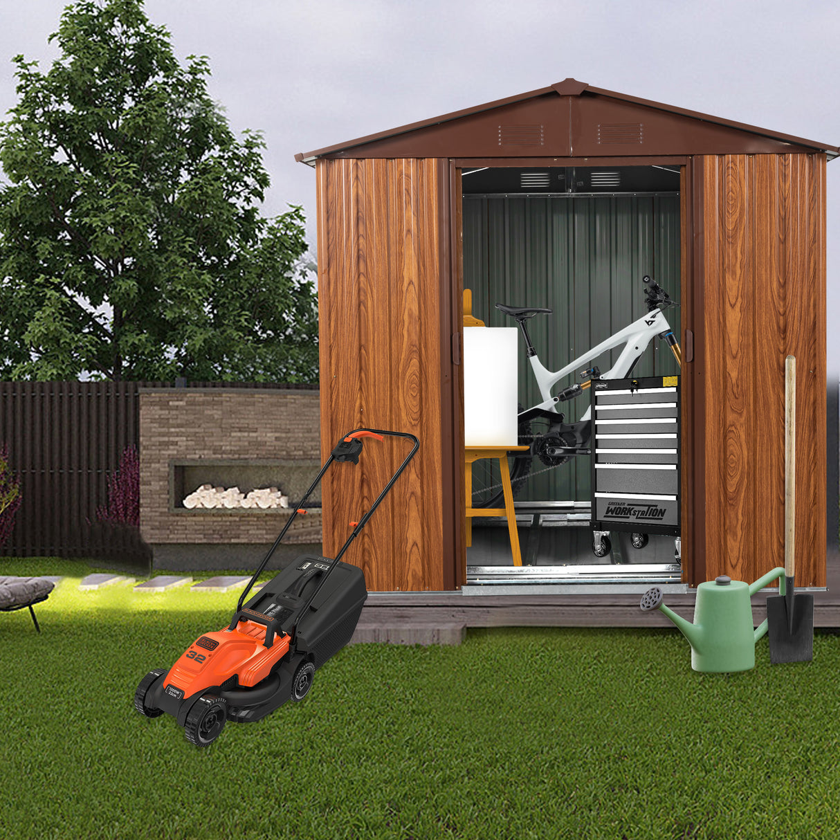 6ft x 6ft Outdoor Metal Storage Shed with Metal Floor Base ,With window - V.I.P Digital Presence