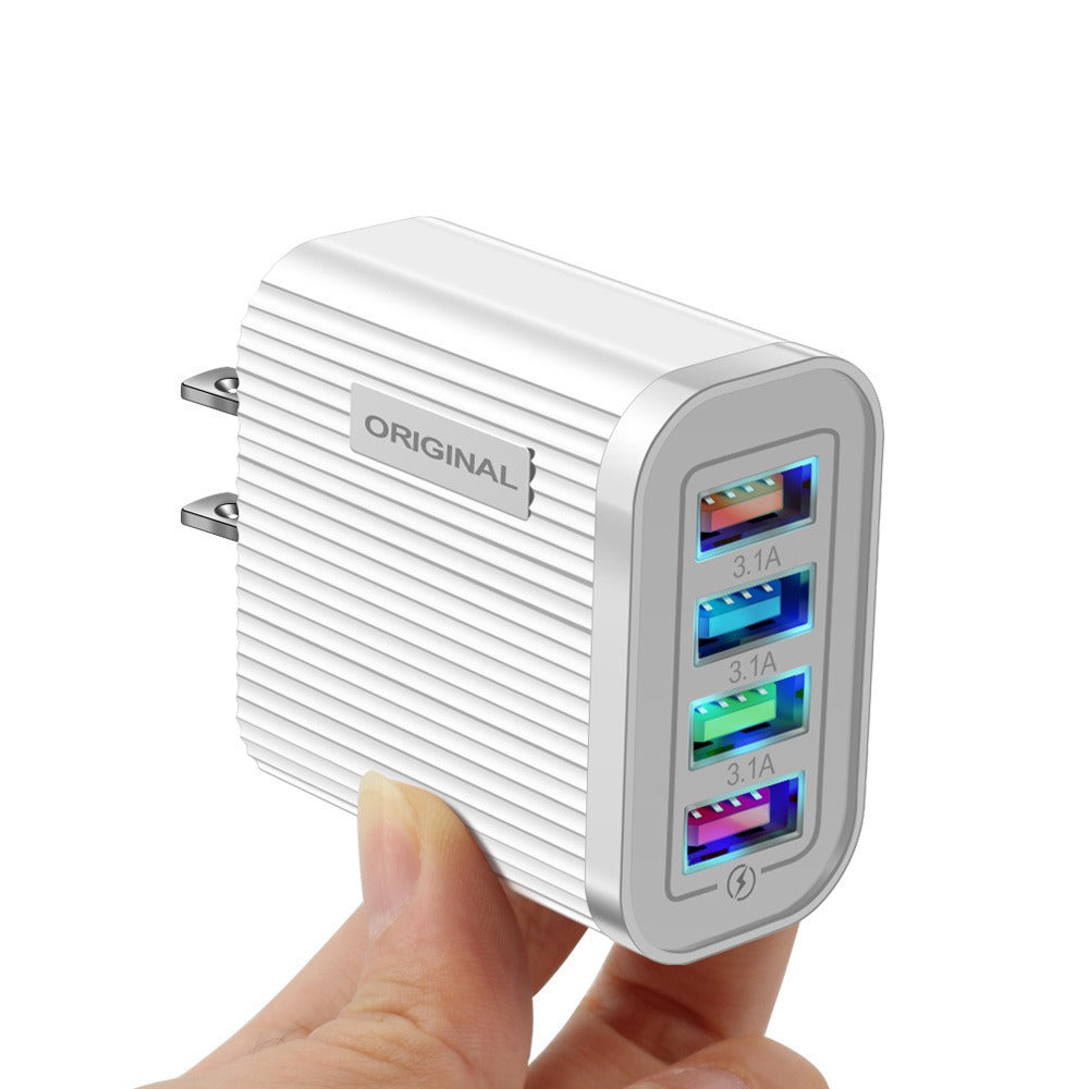 Luminous 4 USB mobile phone charging head, European and American standard travel charger, striped USB smart tablet charger - V.I.P Digital Presence