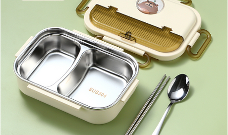 Microwaveable stainless steel compartmentalized insulated lunch box with cutlery - V.I.P Digital Presence