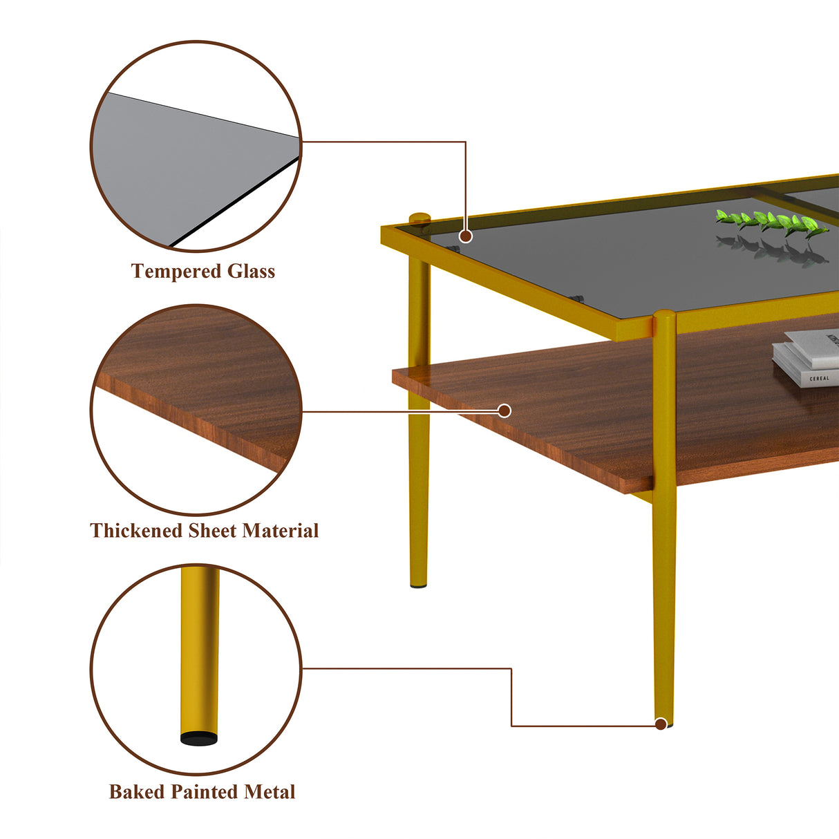 Rectangle Coffee Table with Gray Tempered Glass top and Golden Legs, Modern Table for Living Room - V.I.P Digital Presence