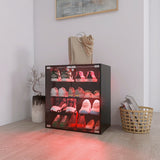 4 Layers Black Shoe Cabinet with Glass Door and Glass Layer Shoes Display Cabinet with LED light Bluetooth Control - V.I.P Digital Presence