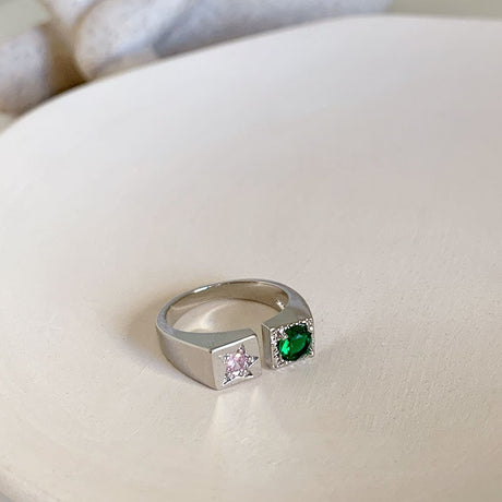 Dopamine love colored zircon diamond ring female niche index finger high-end fashion personality open ring - V.I.P Digital Presence