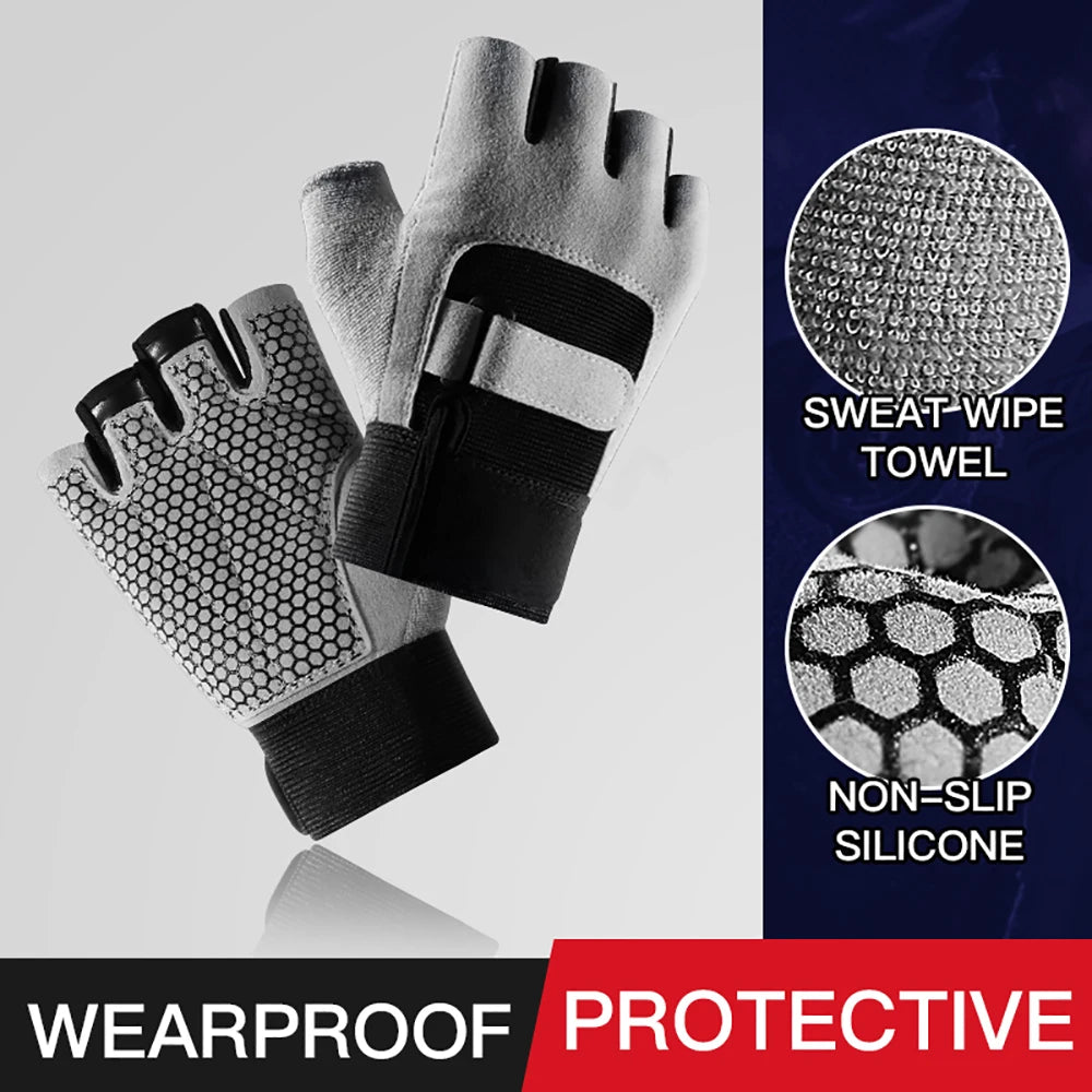 Guantes deportivos de levantamiento de pesas para hombres y mujeres, guantes de medio dedo antideslizantes con absorción de impactos para entrenamiento de ciclismo al aire libre
