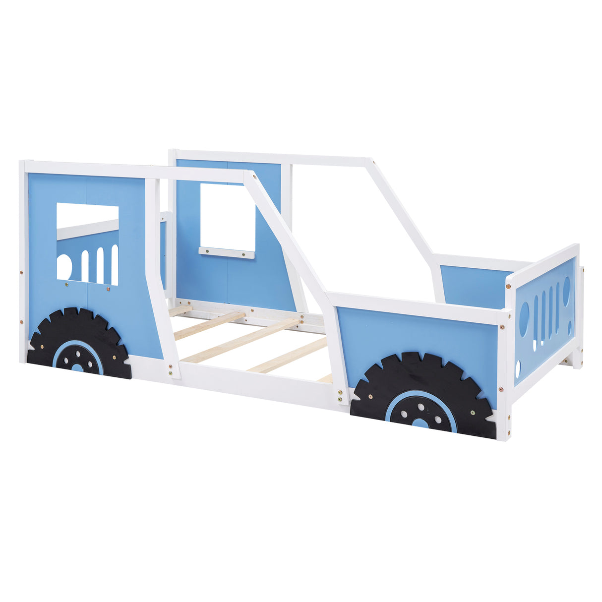Twin Size Classic Car-Shaped Platform Bed with Wheels Blue - V.I.P Digital Presence