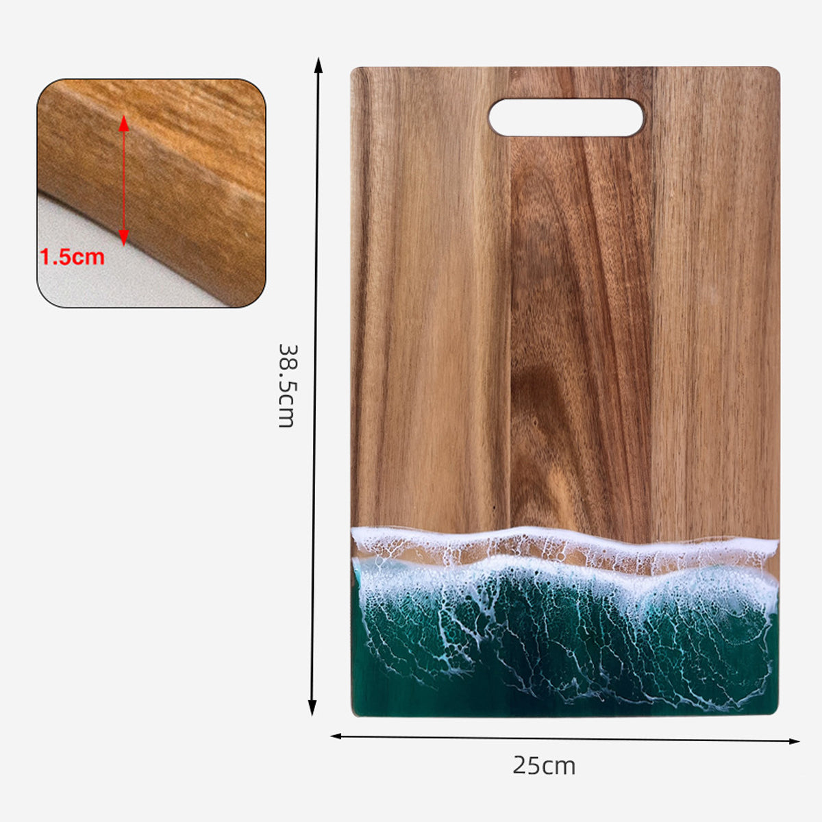 Wood Cutting Board Resin Blue green Wave Pattern - V.I.P Digital Presence