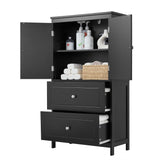 Bathroom Storage Cabinet, Cabinet with Two Doors and Drawers, Adjustable Shelf, MDF Board, Black - V.I.P Digital Presence