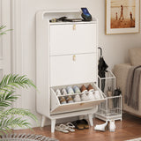 Modern Arc Design Shoe Cabinet With 3 Drawers,Shoe Storage Cabinet for Entryway,Outdoor,White Finish - V.I.P Digital Presence