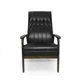 Mid Century Modern Upholstered Accent Chair, Matte Black Faux Leather - V.I.P Digital Presence
