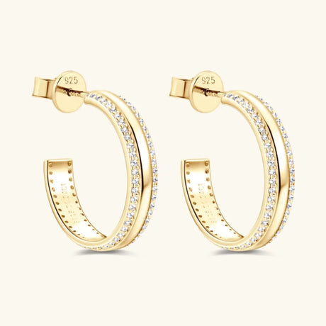 925 Sterling Silver Inlaid Moissanite C-Hoop Earrings - V.I.P Digital Presence