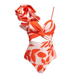 Single shoulder lotus leaf edge one-piece swimsuit with hollowed out waist for slimming effect - V.I.P Digital Presence