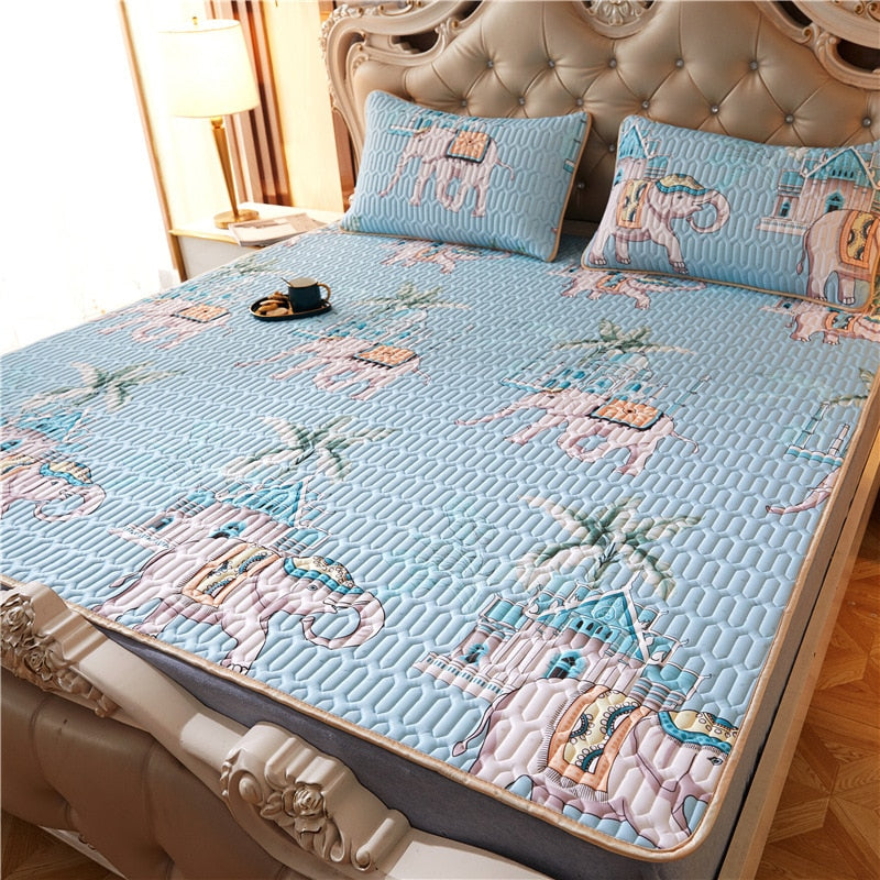 Sábana de verano, colchón de seda helada, suave y cómodo, colchón de látex, colchón transpirable de tres piezas para un sueño confortable. 