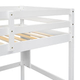 Twin Loft Bed with built-in desk and bookcase of three compartments, Guardrails and Ladder,White - V.I.P Digital Presence