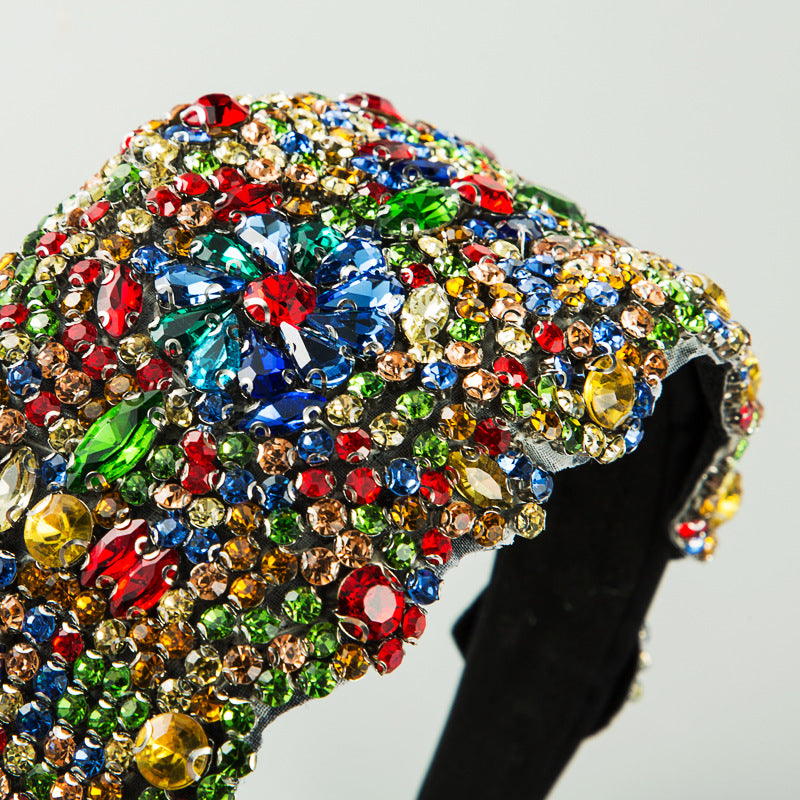 New Oversized Exaggerated Gypsophila Color Rhinestone Wide-Brimmed Headband Female Net Celebrity Fabric Personality Headwear - V.I.P Digital Presence