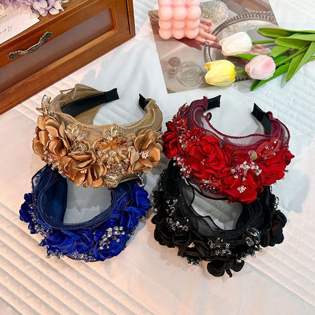 Fabric Flower Heavy Industry Wide Edge Crystal Headband Headband - V.I.P Digital Presence