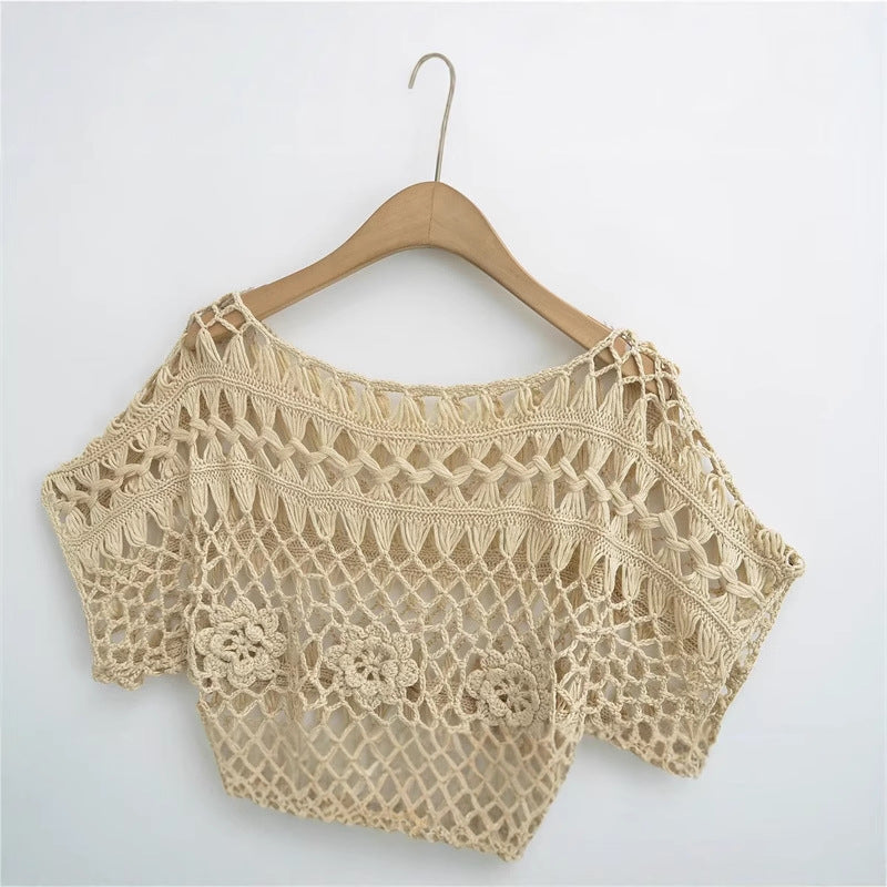 Fashionable and Sexy  Style Women's Round Neck Crochet Top with Loose Fit - V.I.P Digital Presence