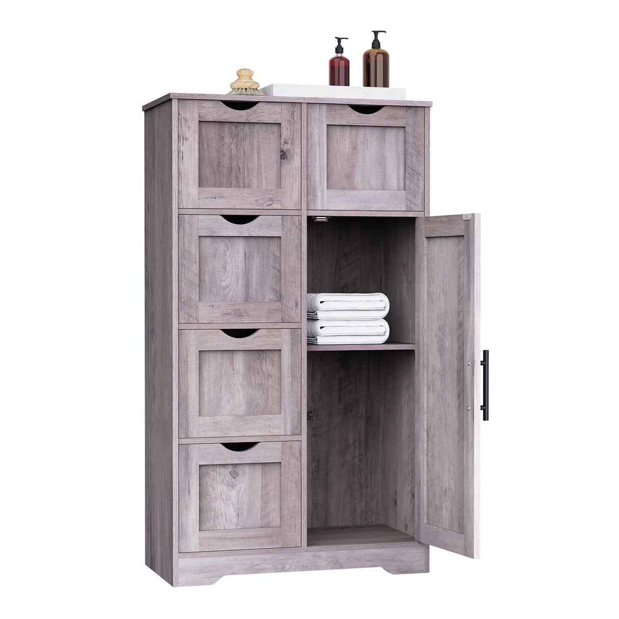 Bathroom Storage Cabinet with Storage 5 Drawers and 1 Door, Entryway Cabinet with Adjustable Shelf Grey - V.I.P Digital Presence
