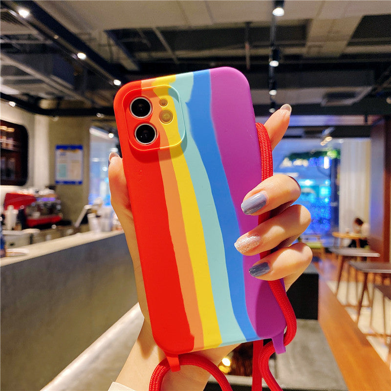 Funda para teléfono móvil Apple 13 Pro con cordón de silicona arcoíris, compatible con el 11 Pro, funda anticaídas con todo incluido. 