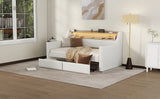 Twin Size Daybed with Drawers, Upholstered Daybed with Charging Station and LED Lights, White - V.I.P Digital Presence